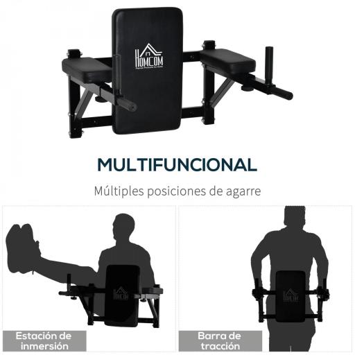 Barra de Musculación para Pared con Brazos Ajustables para hacer Dominadas Flexiones y Crossfit en Casa 70x53-63x48 cm Negro [2]