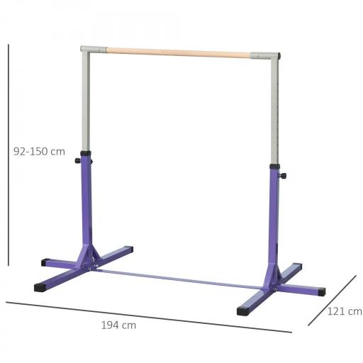 Barra de Gimnasia para Niños +3 Años Barra de Entrenamiento Altura Ajustable 92-150 cm Carga 75 kg 194x121x150cm Violeta  [1]
