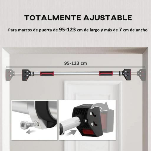 Barra para hacer Dominadas para Puerta Ajustable de 95 cm a 123 cm Carga 200 kg para Ejercicio y Entrenamiento Negro [2]