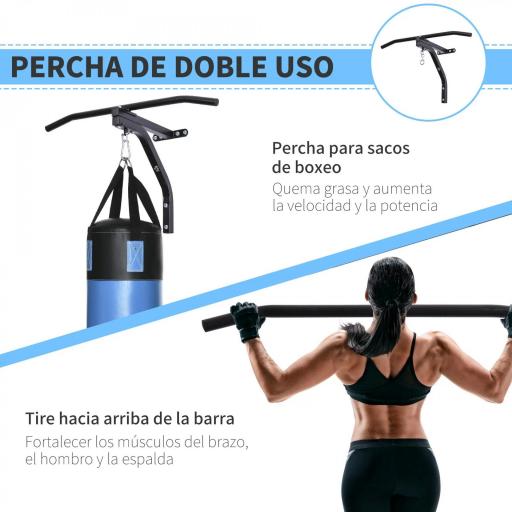 2 en 1 Barra de Dominadas para Pared de Acero Soporte de Saco de Boxeo Carga Máx. 130 kg 93x47x51 cm Negro [2]