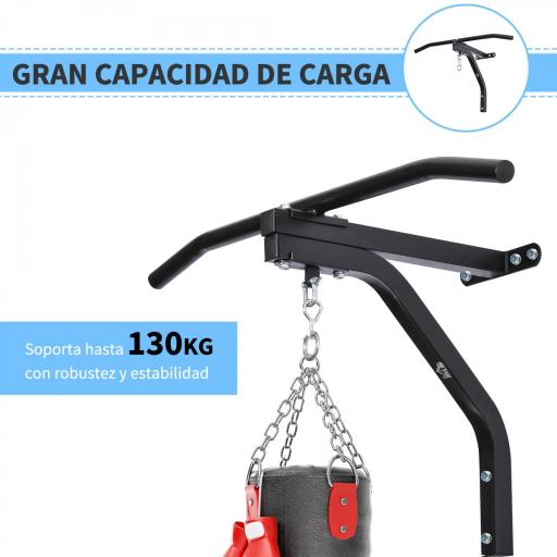 2 en 1 Barra de Dominadas para Pared de Acero Soporte de Saco de Boxeo Carga Máx. 130 kg 93x47x51 cm Negro [3]