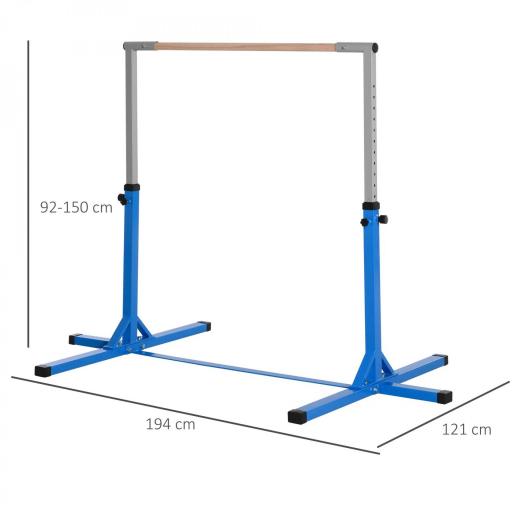 Barra de Gimnasia para Niños de +3 Años Barra de Entrenamiento Altura Ajustable 92-150 cm Carga 75 kg 194x121x150cm Azul [1]