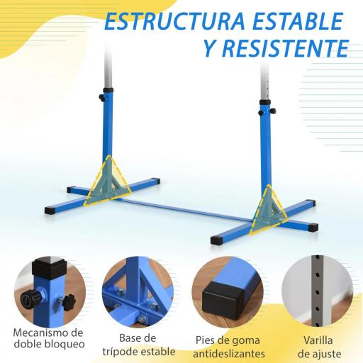 Barra de Gimnasia para Niños de +3 Años Barra de Entrenamiento Altura Ajustable 92-150 cm Carga 75 kg 194x121x150cm Azul [3]