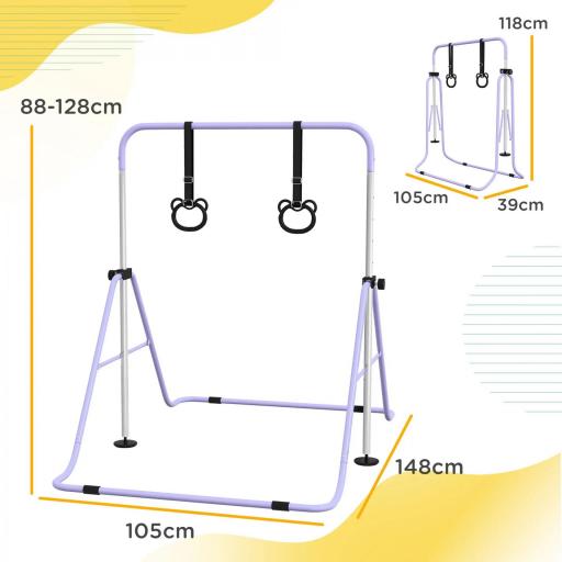 Barre de gymnastique para niños, barra horizontal plegable con altura ajustable y anillos de gimnasia, violeta [1]