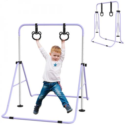 Barre de gymnastique para niños, barra horizontal plegable con altura ajustable y anillos de gimnasia, violeta [4]