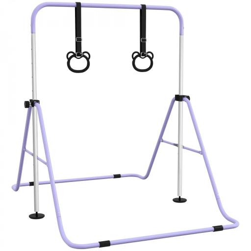 Barre de gymnastique para niños, barra horizontal plegable con altura ajustable y anillos de gimnasia, violeta [5]
