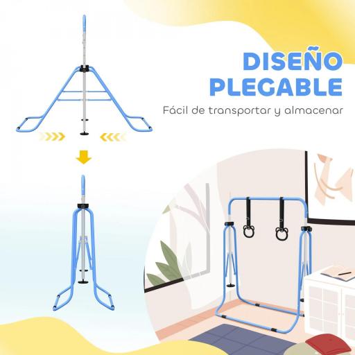 Barra de Gimnasia para Niños con Altura Ajustable en 5 Niveles y Anillos Entrenamiento de Gimnasia Plegable en Casa Azul [4]