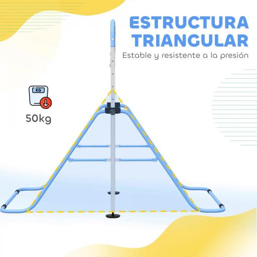 Barra de Gimnasia para Niños con Altura Ajustable en 5 Niveles y Anillos Entrenamiento de Gimnasia Plegable en Casa Azul [3]