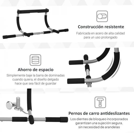 Barra de Dominadas en Techo Barra para hacer Dominadas Barra de Tracción para Entrenamiento Carga 110kg 92x40x17cm Negro [6]