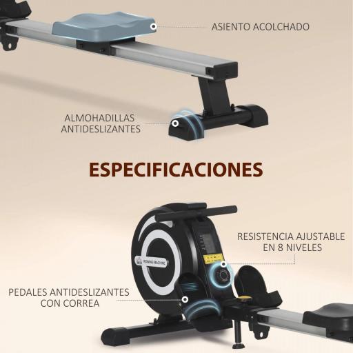 Máquina de Remo Plegable con Resistencia Ajustable Volante de 4kg y Monitor LCD Carga 120kg 185x58x57 cm Negro y Plata [2]