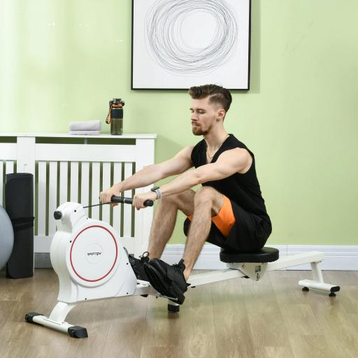 Máquina de Remo Magnético Remo para Casa Plegable Resistencia de 8 Niveles Pantalla LCD y 2 Ruedas 180x48x60 cm Blanco