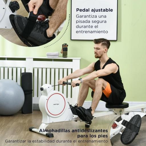 Máquina de Remo Hidráulico Plegable con 3 Niveles de Resistencia Monitor Digital y Pedal Antideslizante para Fitness en Casa Acero 129x70x70 cm Negro y Plata [2]