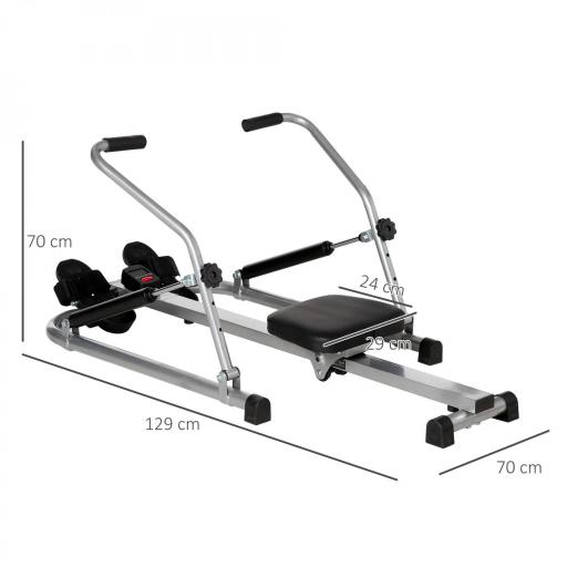 Máquina de Remo Hidráulico Plegable con 3 Niveles de Resistencia Monitor Digital y Pedal Antideslizante para Fitness en Casa Acero 129x70x70 cm Negro y Plata [1]