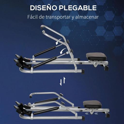 Máquina de Remo Hidráulico Plegable con 3 Niveles de Resistencia Monitor Digital y Pedal Antideslizante para Fitness en Casa Acero 129x70x70 cm Negro y Plata [5]