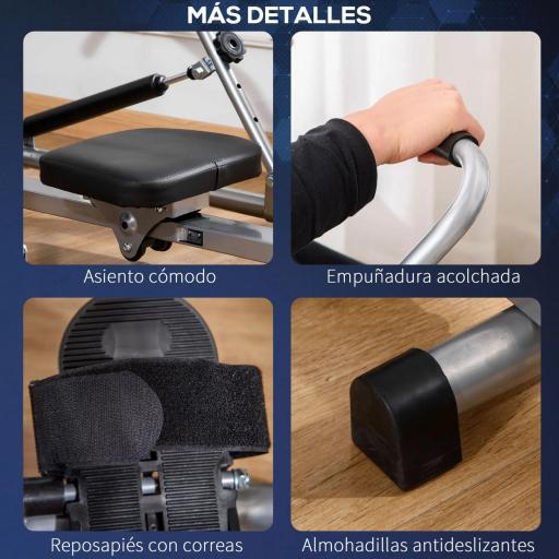 Máquina de Remo Hidráulico Plegable con 3 Niveles de Resistencia Monitor Digital y Pedal Antideslizante para Fitness en Casa Acero 129x70x70 cm Negro y Plata [4]