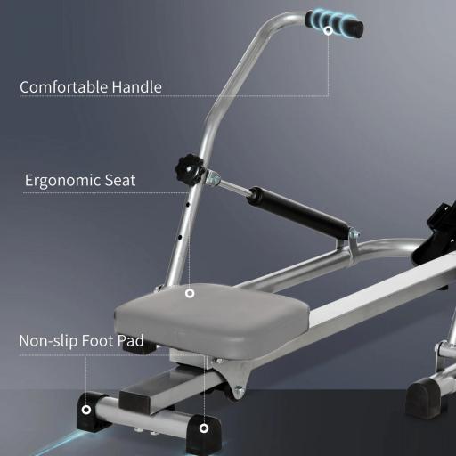 Máquina de Remo Hidráulico Plegable con 3 Niveles de Resistencia Monitor Digital y Pedal Antideslizante para Fitness en Casa Acero 129x70x70 cm Negro y Plata [6]