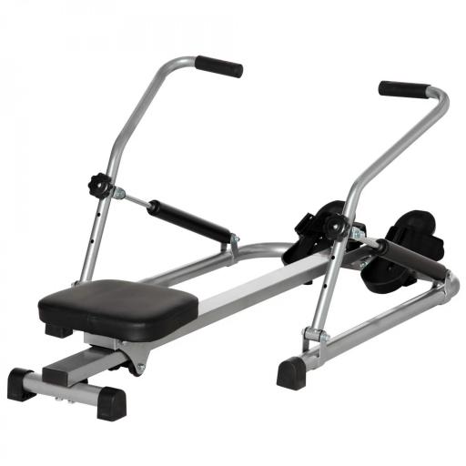 Máquina de Remo Hidráulico Plegable con 3 Niveles de Resistencia Monitor Digital y Pedal Antideslizante para Fitness en Casa Acero 129x70x70 cm Negro y Plata [9]