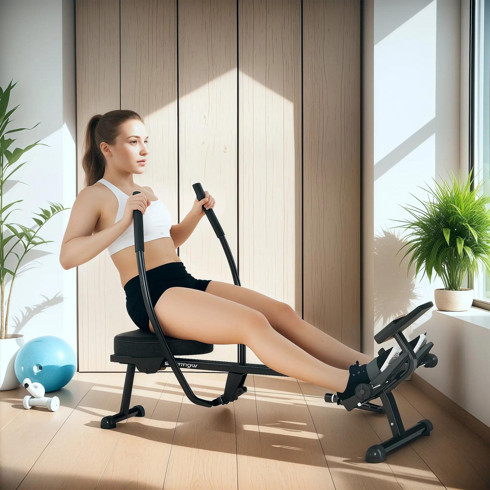 Máquina de Remo para Casa con 12 Niveles de Resistencia Hidráulica Pantalla LCD para Entrenaminto en Gimnasio Negro