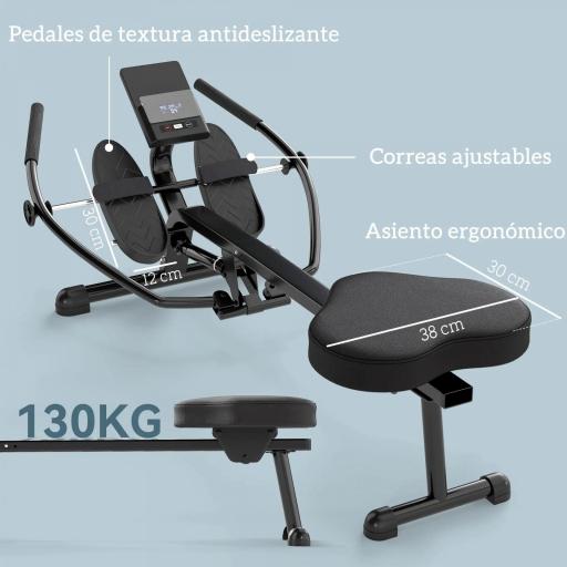 Máquina de Remo para Casa con 12 Niveles de Resistencia Hidráulica Pantalla LCD para Entrenaminto en Gimnasio Negro [5]