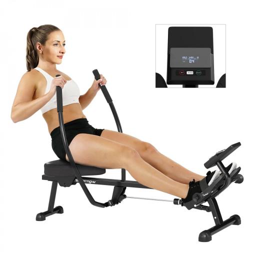 Máquina de Remo para Casa con 12 Niveles de Resistencia Hidráulica Pantalla LCD para Entrenaminto en Gimnasio Negro [8]