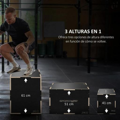 Cajón de Salto Pliométrico de Madera con Mangos Huecos Carga 120 kg para Casa Oficina Gimnasia 61x51x41 cm Negro [2]