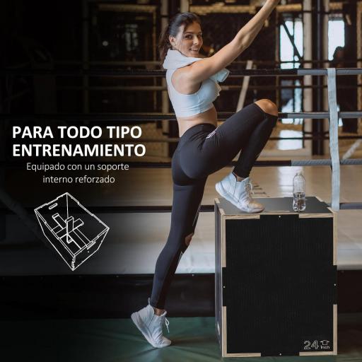 Cajón de Salto Pliométrico de Madera con Mangos Huecos Carga 120 kg para Casa Oficina Gimnasia 61x51x41 cm Negro [6]