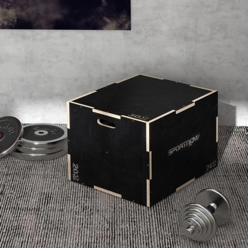 Cajón de Salto Pliométrico de Madera con Mangos Huecos Carga 120 kg para Casa Oficina Gimnasia 76x61x51 cm Negro [7]