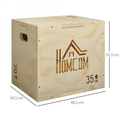 Cajón Pliométrico de Madera 3 en 1 con 2 Mango Hueco para Casa Oficina Gimnasia 40,5x35,5x30,5 cm Madera Natural [1]