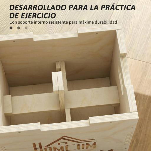 Cajón Pliométrico de Madera 3 en 1 con 2 Mango Hueco para Casa Oficina Gimnasia 40,5x35,5x30,5 cm Madera Natural [3]