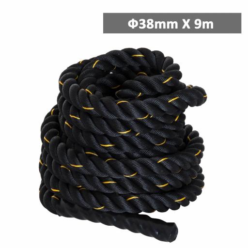 Cuerda de Batalla Ø38 mm Longitud 9 m Battle Rope Formación Battling Power Cuerda Ejercicio Fitness Deporte Poliéster Ultra Resistente Negro [2]