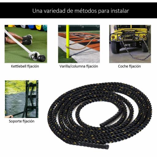 Cuerda de Batalla Ø38 mm Longitud 9 m Battle Rope Formación Battling Power Cuerda Ejercicio Fitness Deporte Poliéster Ultra Resistente Negro [3]