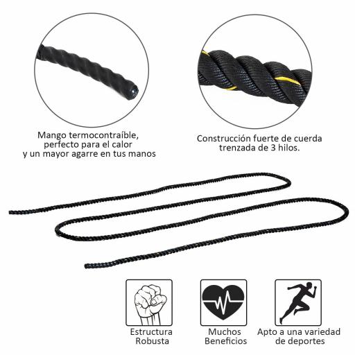 Cuerda de Batalla Ø38 mm Longitud 9 m Battle Rope Formación Battling Power Cuerda Ejercicio Fitness Deporte Poliéster Ultra Resistente Negro [1]