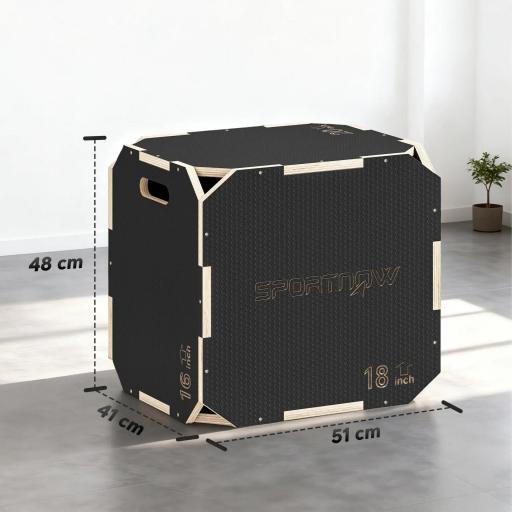 Cajón Pliométrico de Madera 3 en 1 con 3 Alturas Diferentes Asas sin Esquinas Entrenamiento de Salto 51x48x41 cm [1]