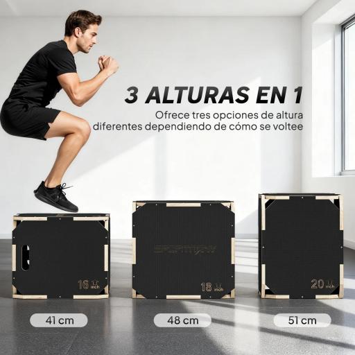 Cajón Pliométrico de Madera 3 en 1 con 3 Alturas Diferentes Asas sin Esquinas Entrenamiento de Salto 51x48x41 cm [5]
