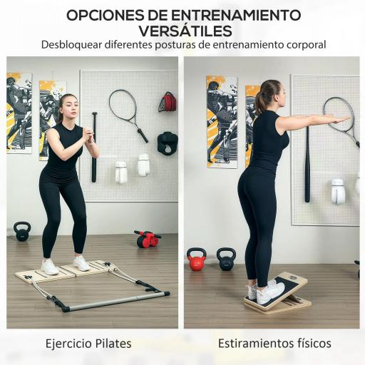 Barra Pilates con Bandas Elásticas Tabla Inclinada Ajustable y Resistencia Personalizable para Estiramientos 90x33x3 cm [7]