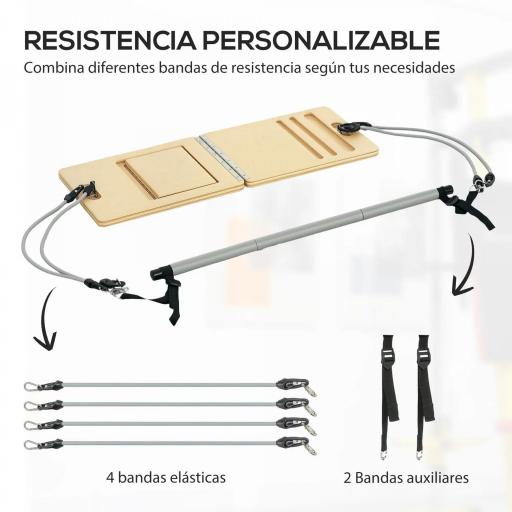 Barra Pilates con Bandas Elásticas Tabla Inclinada Ajustable y Resistencia Personalizable para Estiramientos 90x33x3 cm [6]
