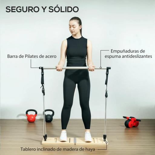 Barra Pilates con Bandas Elásticas Tabla Inclinada Ajustable y Resistencia Personalizable para Estiramientos 90x33x3 cm [9]