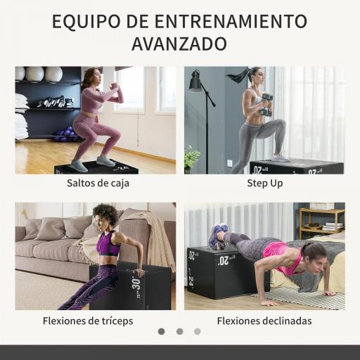 Cajón de Salto 3 en 1 con Cremallera y 3 Alturas Diferentes Carga 120 kg para Casa Oficina Gimnasia 75x51x61 cm Negro [1]
