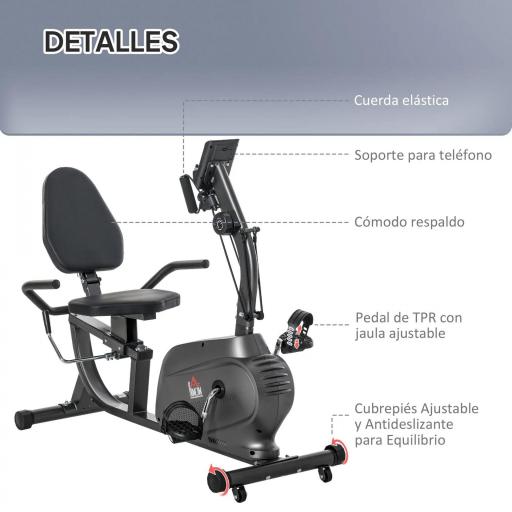 Bicicleta Estática con Respaldo de 8 Niveles de Resistencia con Volante Asiento Ajustable, Pantalla LCD y Soporte [3]