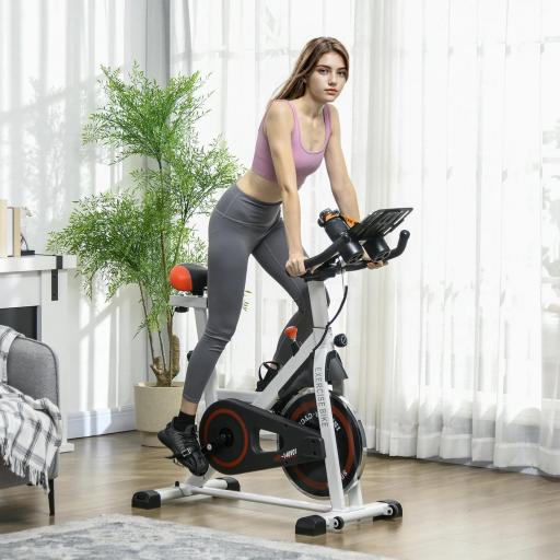 Bici Estática con Resistencia Regulable Volante de Inercia 8 kg Pantalla LCD Manillar y Asiento Ajustable Blanco
