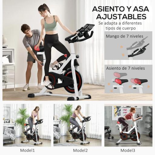 Bici Estática con Resistencia Regulable Volante de Inercia 8 kg Pantalla LCD Manillar y Asiento Ajustable Blanco [7]