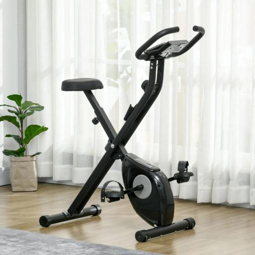 Bicicleta Estática Plegable con 8 Niveles de Resistencia Magnética Pantalla LCD y Asiento Regulable 43x85x109cm Negro