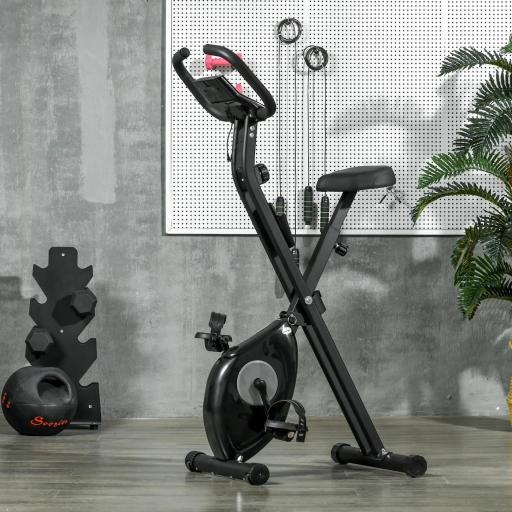 Bicicleta Estática Plegable con 8 Niveles de Resistencia Magnética Pantalla LCD y Asiento Regulable 43x85x109cm Negro [7]