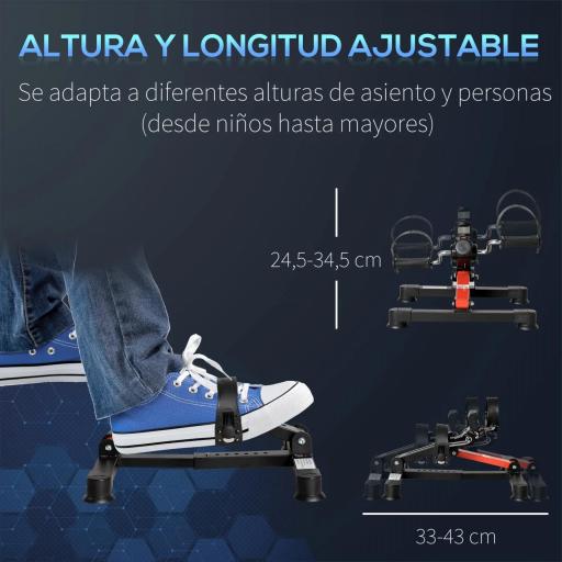 Mini Bicicleta Estática de Ejercicio Pedales Estáticos con Altura y Longitud Ajustables Pantalla LCD Máquina Pedalear de Manos y Piernas 33-43x40x24,5-34,5 cm Negro [3]