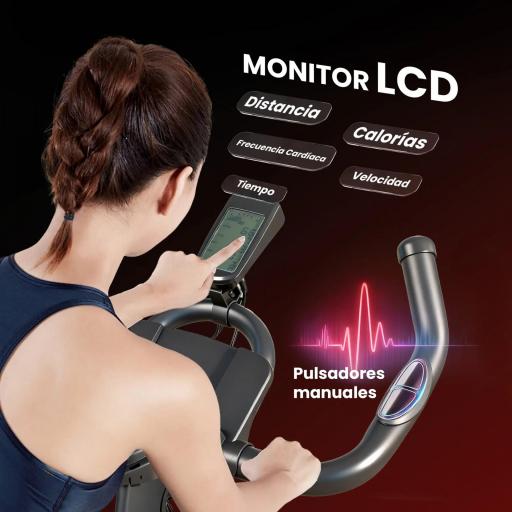 Bicicleta Estática de Interior con Volante de Inercia de 15 kg Monitor LED con Pulsómetro Manillar y Asiento Ajustables [4]