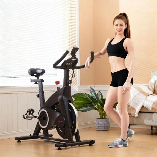 Bicicleta Estática de Interior con Volante de Inercia de 15 kg Monitor LED con Pulsómetro Manillar y Asiento Ajustables [7]