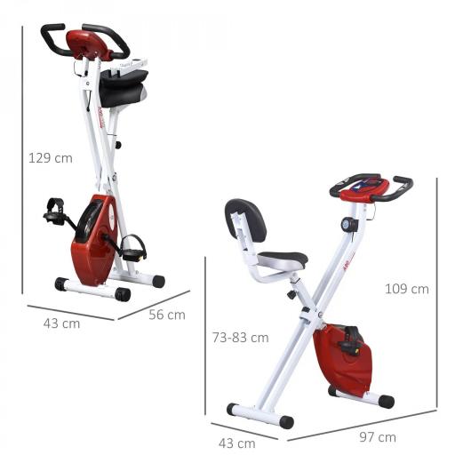 Bicicleta Estática Plegable con Resistencia Magnética Asiento con Altura Ajustable y Pulsómetro 43x97x109 cm Rojo [1]