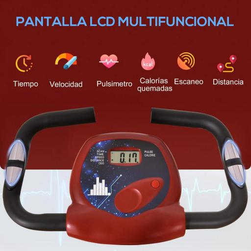 Bicicleta Estática Plegable con Resistencia Magnética Asiento con Altura Ajustable y Pulsómetro 43x97x109 cm Rojo [5]