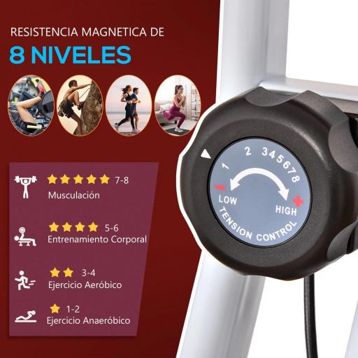 Bicicleta Estática Plegable con Resistencia Magnética Asiento con Altura Ajustable y Pulsómetro 43x97x109 cm Rojo [6]