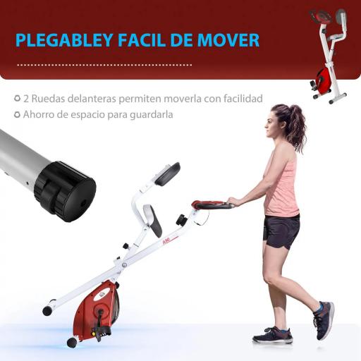 Bicicleta Estática Plegable con Resistencia Magnética Asiento con Altura Ajustable y Pulsómetro 43x97x109 cm Rojo [2]